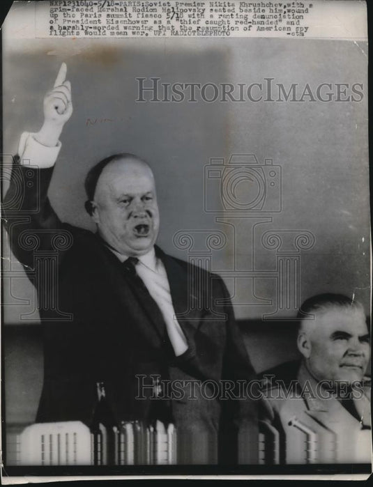 1960 Press Photo Soviet Premier Nikita Khrushchev and M Malinovsky Paris Summit - Historic Images