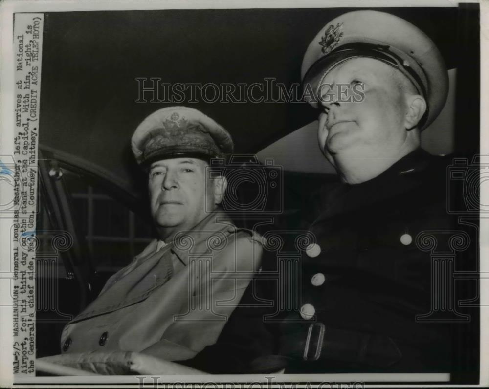 1951 Press Photo General Douglas MacArthur, Major Gen. Courtney Whitne ...