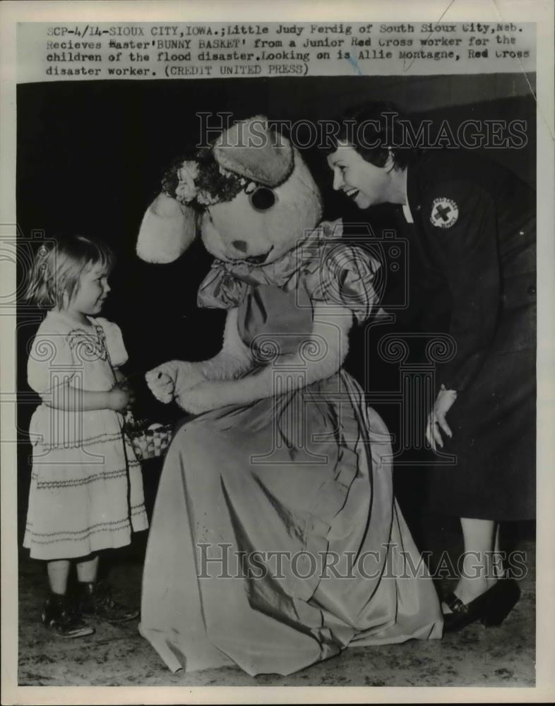 1952 Press Photo Little Judy Ferdig receives a bunny basket - nee25215 - Historic Images