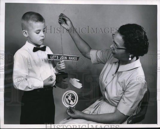1961 Press Photo Mobile Hands on Display at Institute of United Church - Historic Images