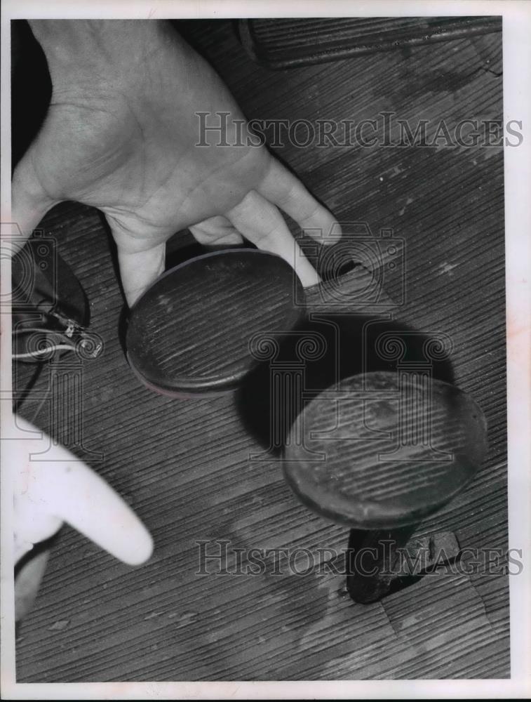 1964 Press Photo The brake locked to floorboard of car towed in by the police - Historic Images