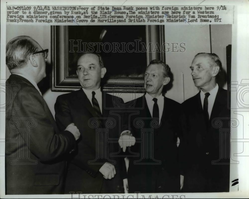 1961 Press Photo Secy of State Dean Rusk, and minister Heinrich Von Brentano - Historic Images