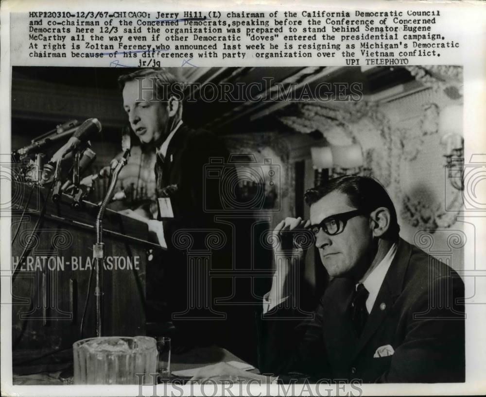 1967 Press Photo Jerry Hill California Democratic Council & Zoltan Ferency - Historic Images