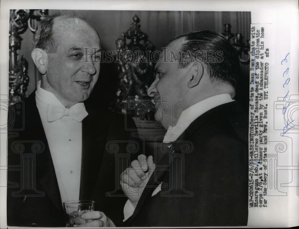 1961 Press Photo Sec. of the State Dean Rusk with Nicaraguan Ambassador Sacasa - Historic Images