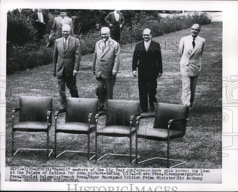 1955 Press Photo President Eisenhower, Nikolai Bulganin, Premier Edgar Faure - Historic Images