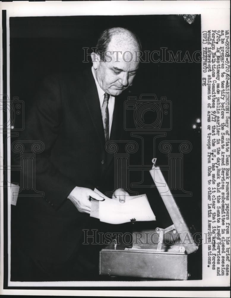 1962 Press Photo Secretary of State Dean Rusk Testifying at Senate Committee - Historic Images