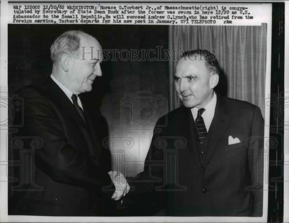 1962 Press Photo Horace Torbert Jr. with Secretary of State Dean Rusk - Historic Images