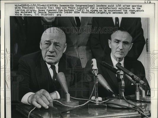 1961 Press Photo House Speaker Sam Rayburn seeking solution to Loation Crisis - Historic Images