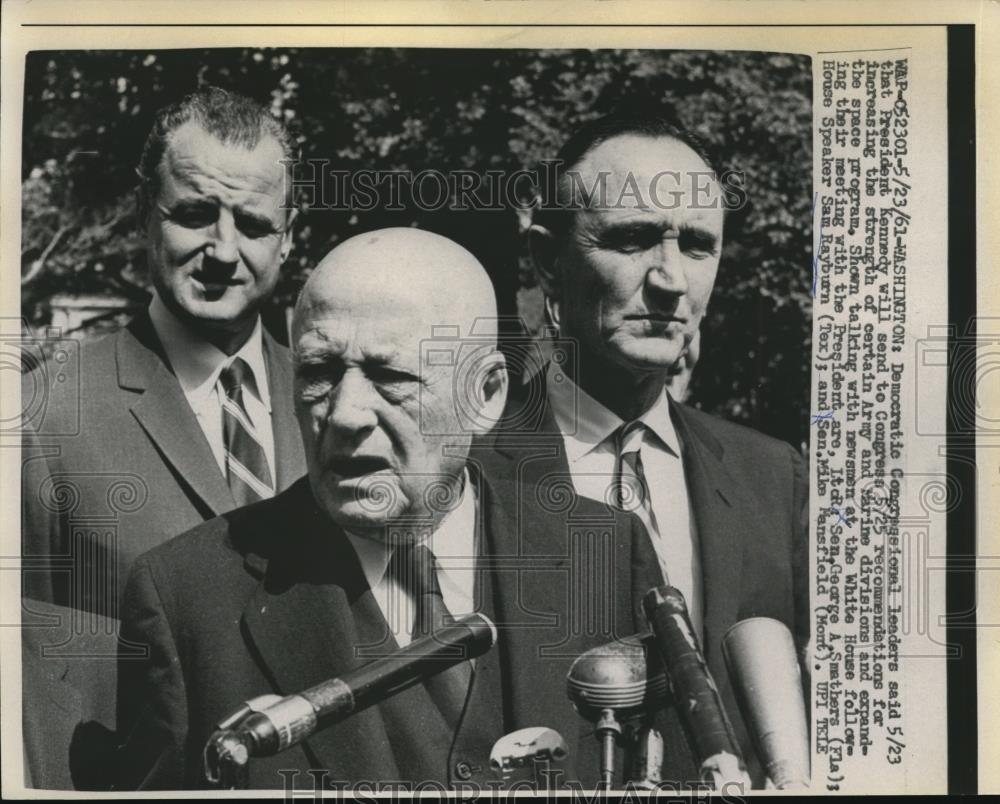 1961 Press Photo House Speaker Sam Rayburn, and Sen. George A. Smathers - Historic Images