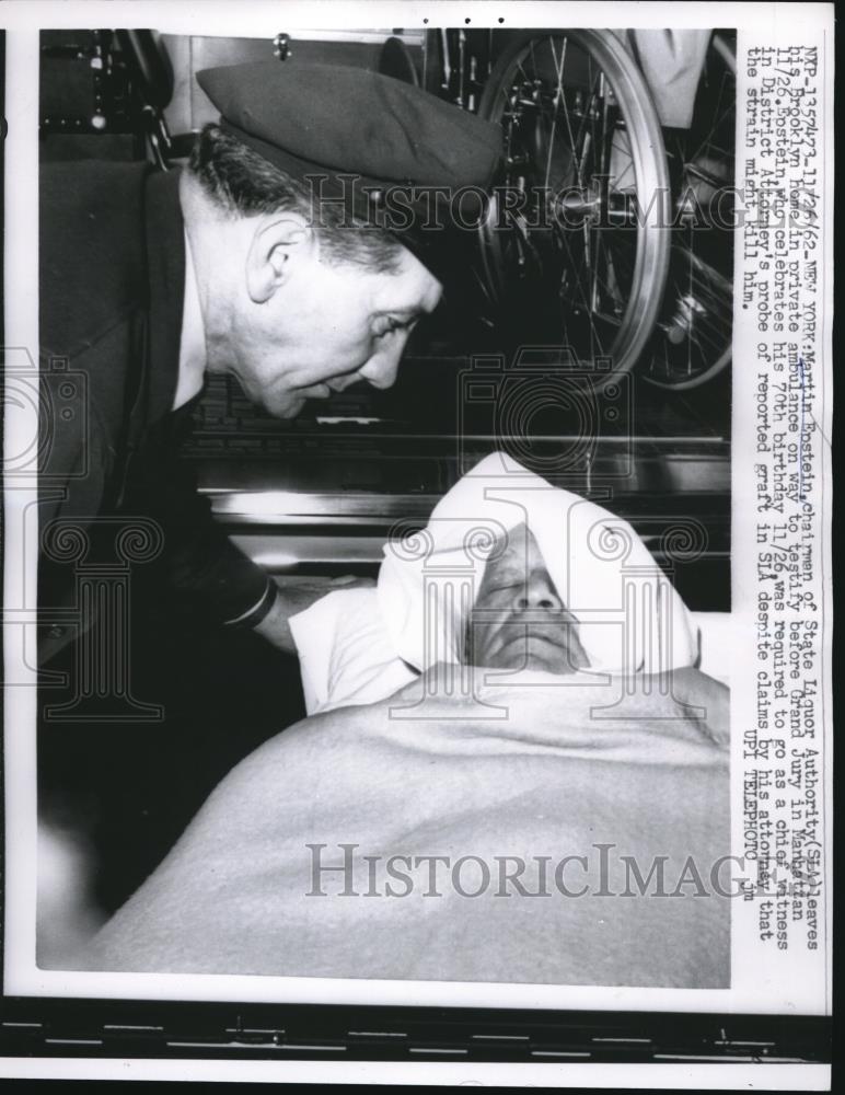 1962 Press Photo Martin Epstein, State Liquor Authority Chairman in Ambulance - Historic Images