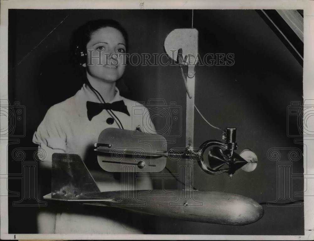 1936 Press Photo Woman Thekla Reinmuth Listens to Electrical Current Meter - Historic Images