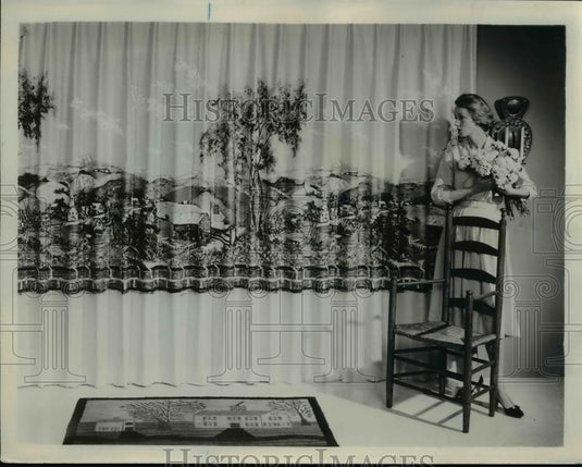 1957 Press Photo Acetate and Rayon Landscape Scene Home Curtains, Drapes - Historic Images