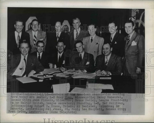 1949 Press Photo American Association Meeting Rosy Ryan, Danny Menedez - Historic Images