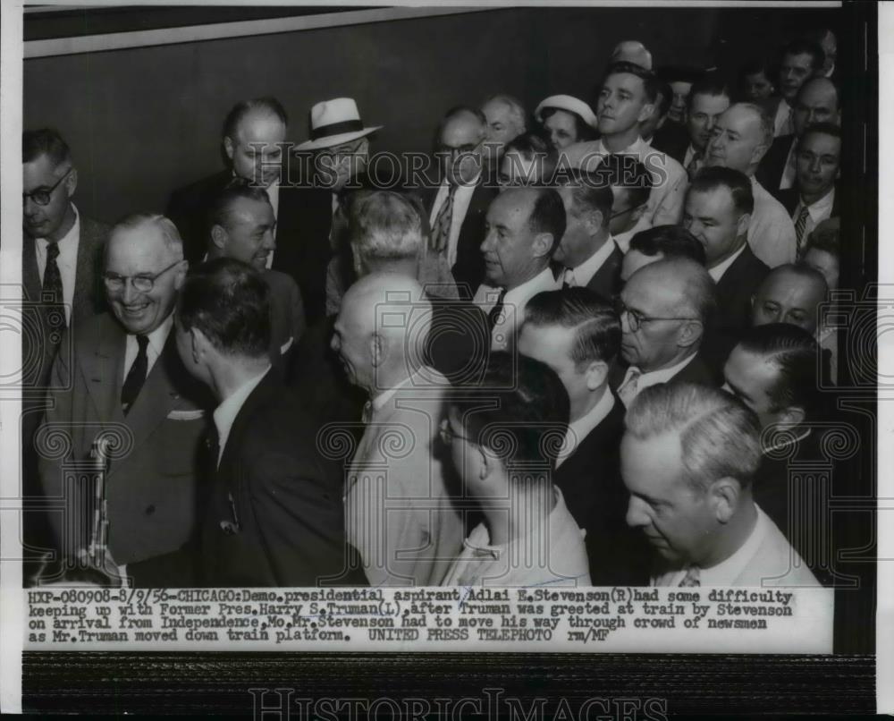 1956 Press Photo Presidential aspirant, Adlai Stevenson and Former Pres. Truman - Historic Images
