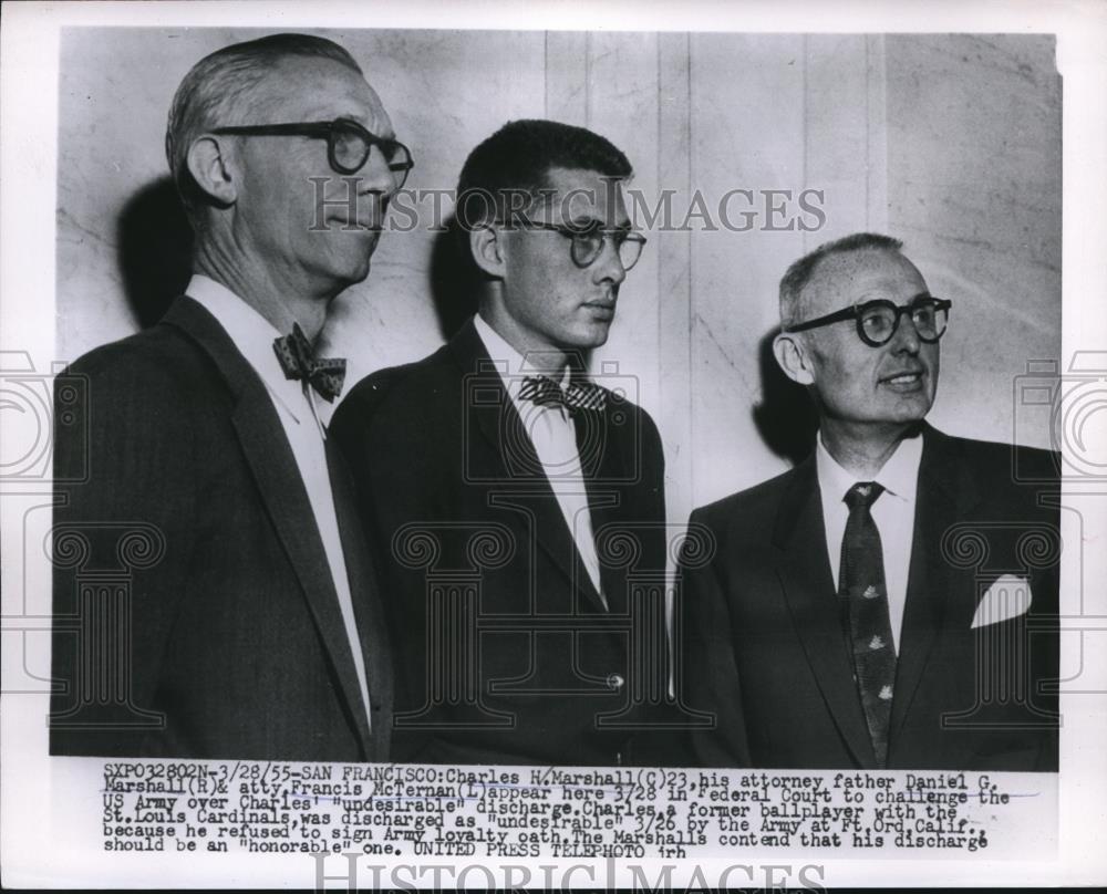 1955 Press Photo Charles Marshall, his attorney father Daniel Marshall - Historic Images