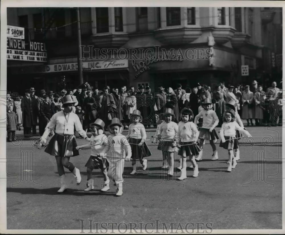 1955 Press Photo Tired Irish girls and boys at the end of a parade - nee29695 - Historic Images