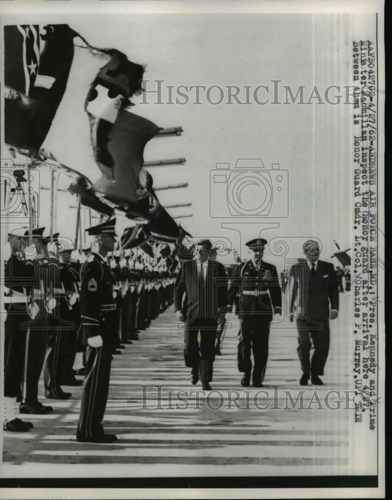 1961 Press Photo Airforce Base British Prime Macmillan and President Kennedy - Historic Images