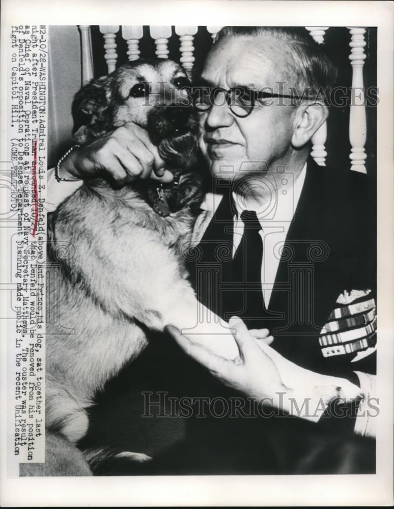 1949 Press Photo Admiral Louis Denfeld and his dog Frisco - nee28376 - Historic Images