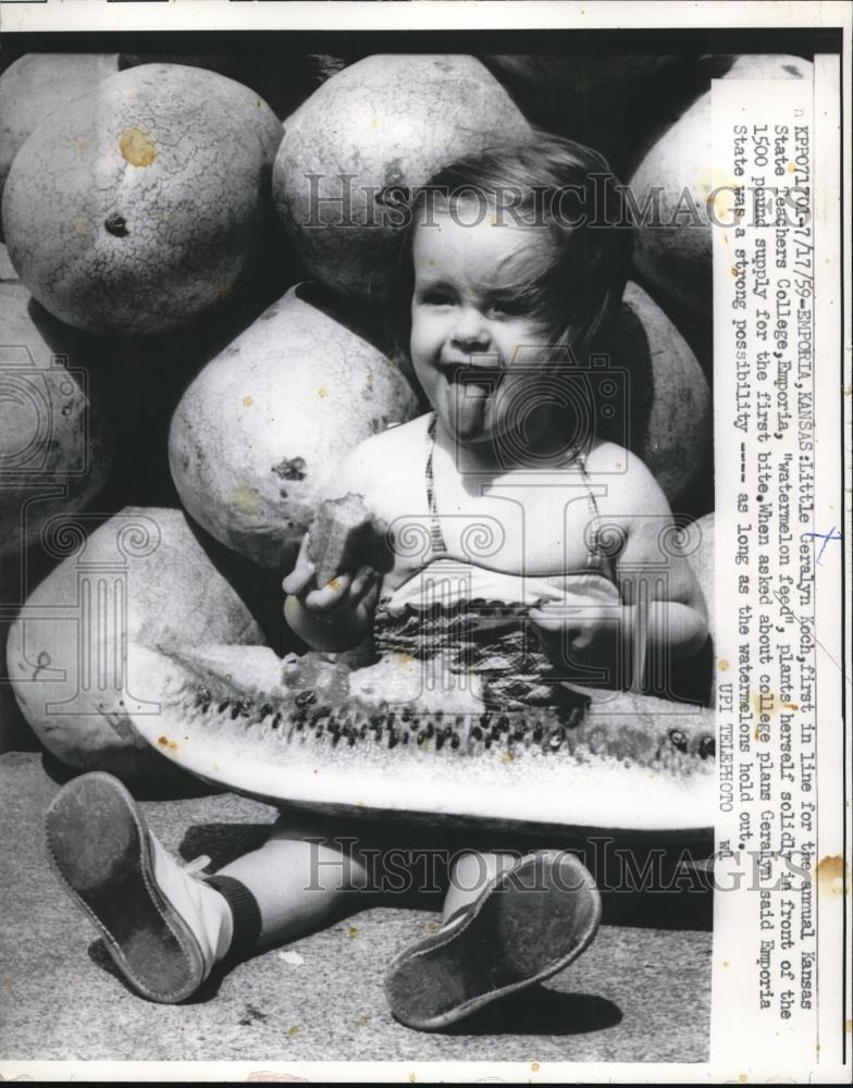 1959 Press Photo Little Geralyn Koch eats Watermelon - nee28659 - Historic Images