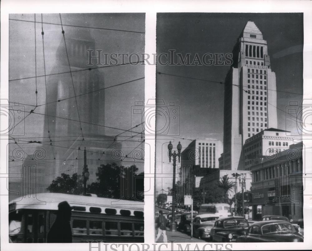 1954 Press Photo LA Calif smog surround buildings - Historic Images