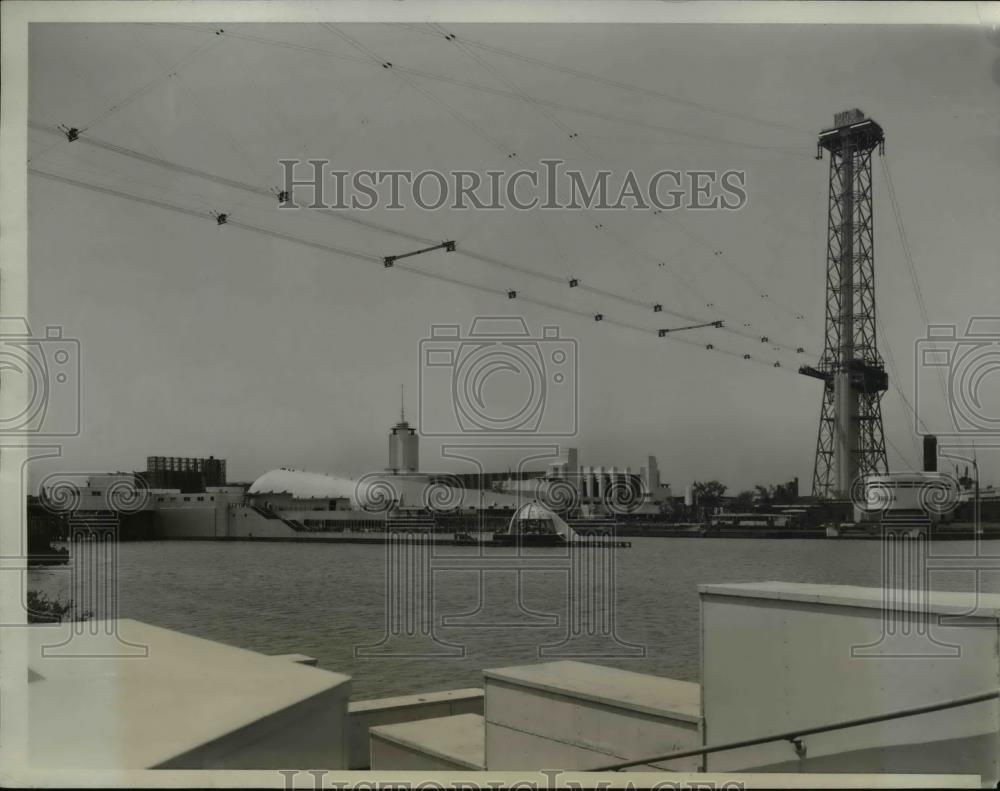 1934 Press Photo building being built over lagoon by Worlds Fair in Chicago Il. - Historic Images