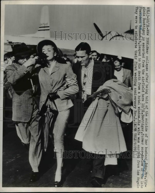 1950 Press Photo Virginia Boettiger Collapses After Husband's Suicide - Historic Images