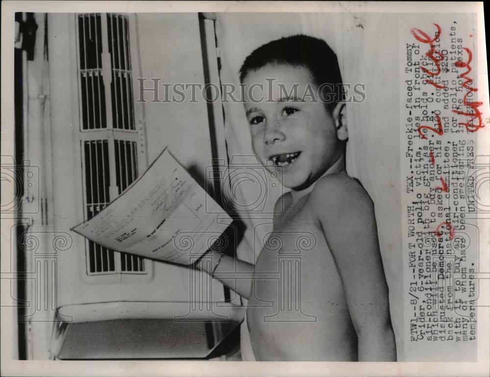 1952 Press Photo Boy Tommy Crider, Age 6 Polio Victim - nee28953 - Historic Images