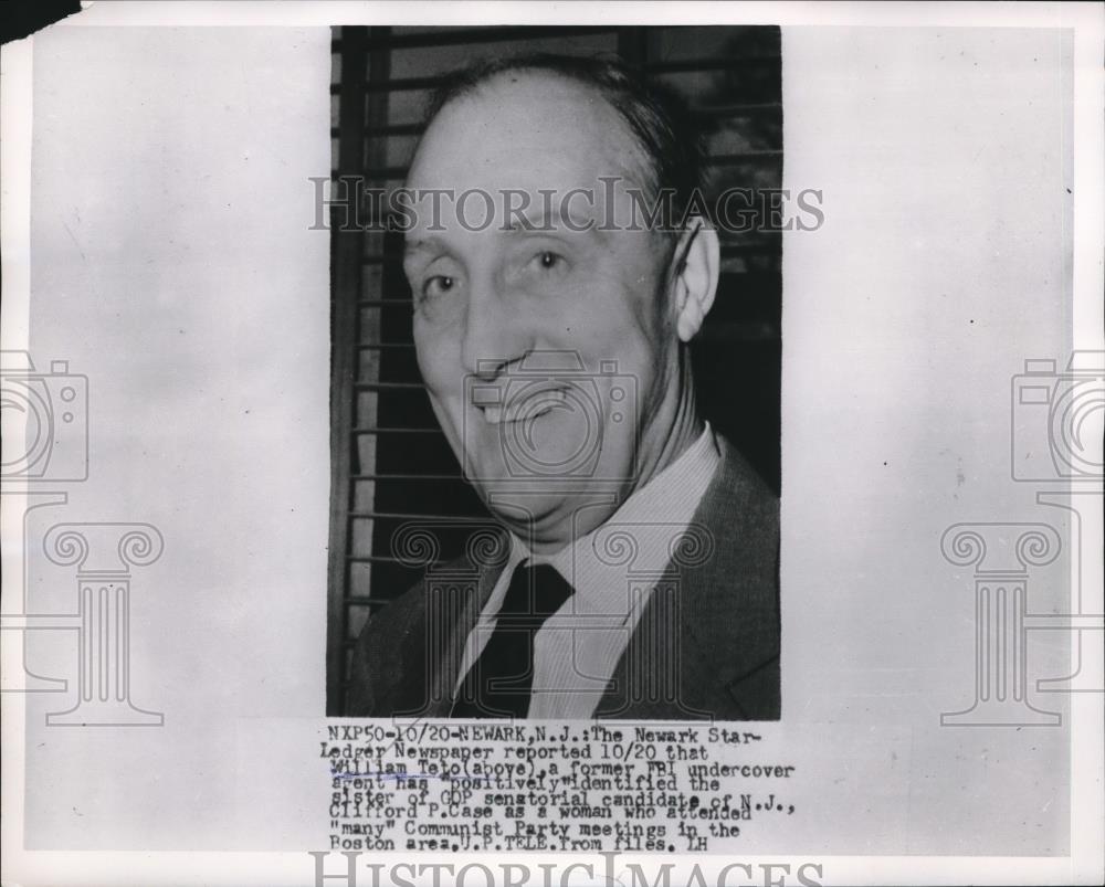 1954 Press Photo William Teto former FBI undercover agent, Neward, New Jersey - Historic Images