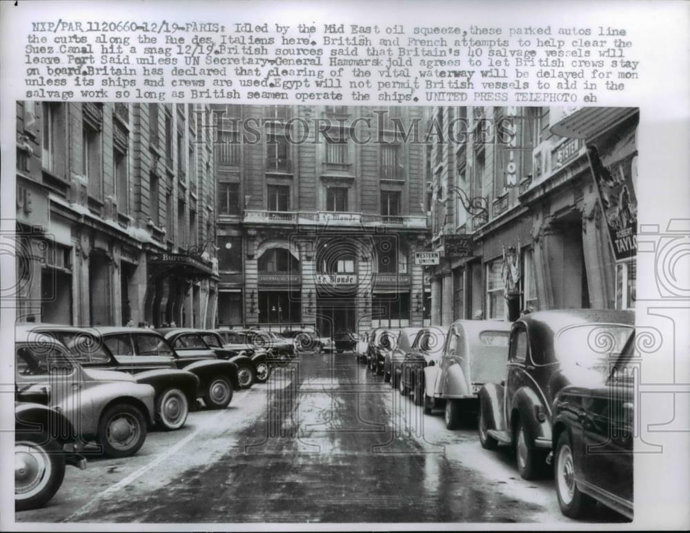 1956 Press Photo The parked autos along the Rue Italiens - Historic Images