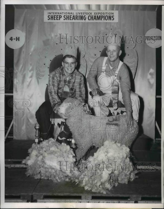 1955 Press Photo Junior & Senior Sheep Shearing Champs Darrell Stoops & Nick Luh - Historic Images