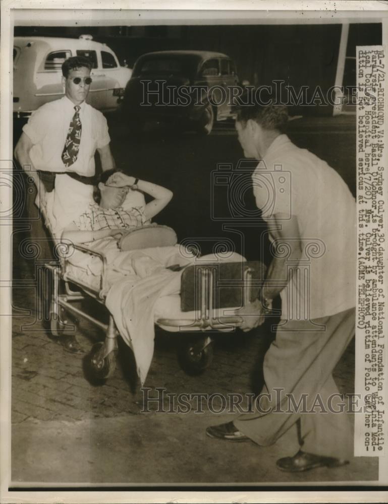 1950 Press Photo Polio Victim Sydney Culyer on Hospital Stretcher, Virginia - Historic Images