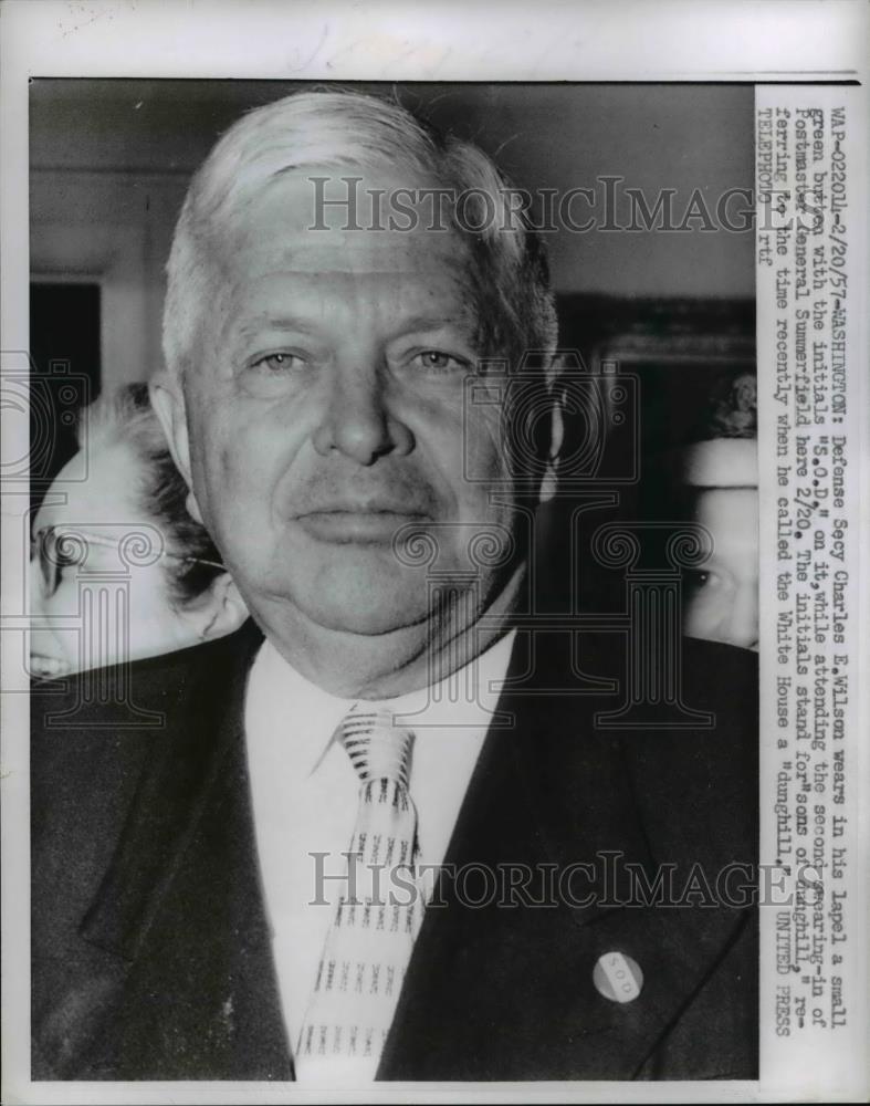 1957 Press Photo Defense Secretary Charles E Wilson - Historic Images