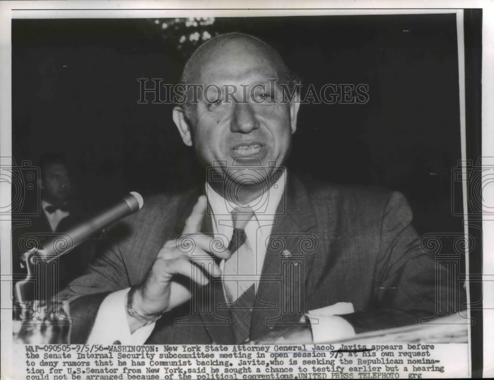 1956 Press Photo General Jacob Javits appears before Senate Internal Security - Historic Images