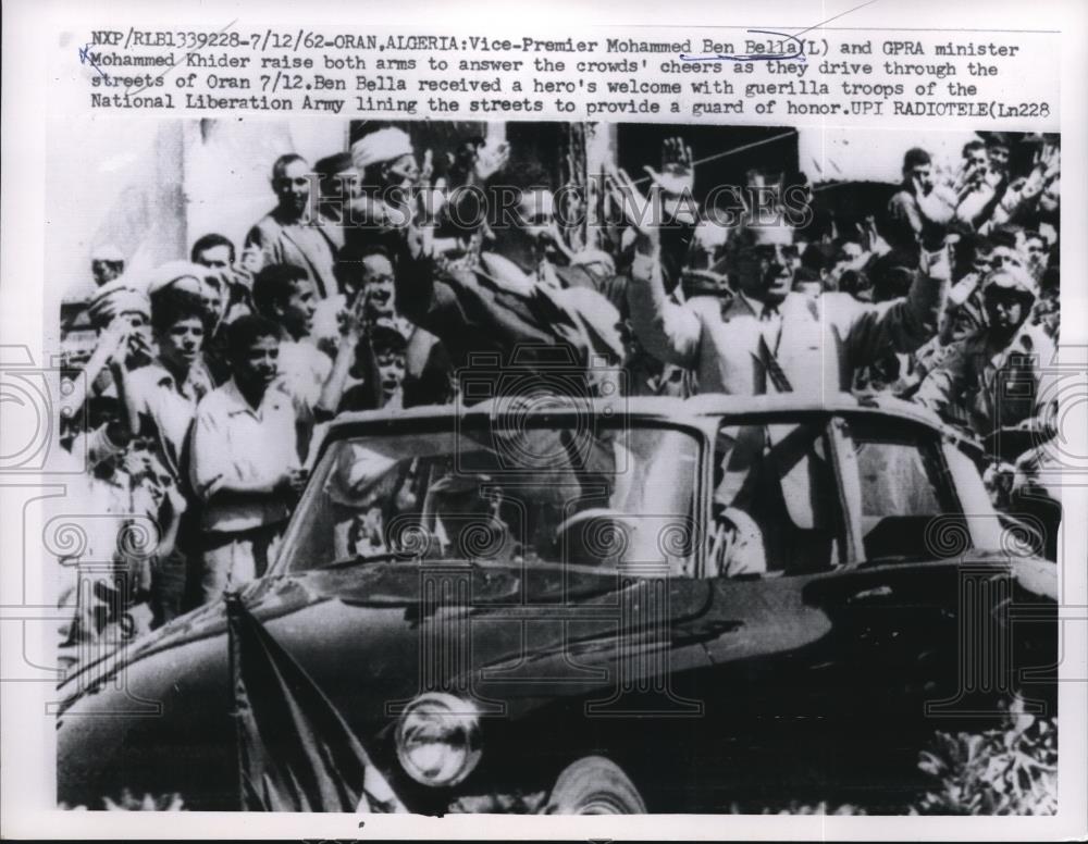 1962 Press Photo Vice Premier Ahmed Ben Bella and GPRA Minister Mohammed Khider - Historic Images