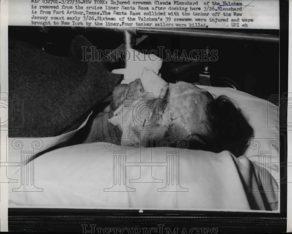 1959 Press Photo Claude Blanchard Injured in Valchem Tanker Crash New Jersey - Historic Images