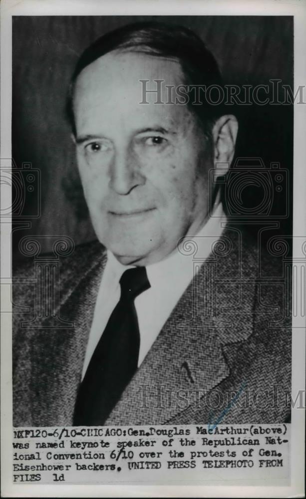 1952 Press Photo General Douglas MacArthur Keynote at Republican Convention - Historic Images