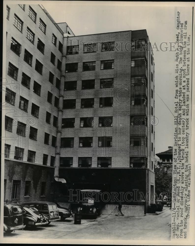 1947 Press Photo Meridian Hill Hotel Where Miss Ruth Reed Jumped To Her Death - Historic Images