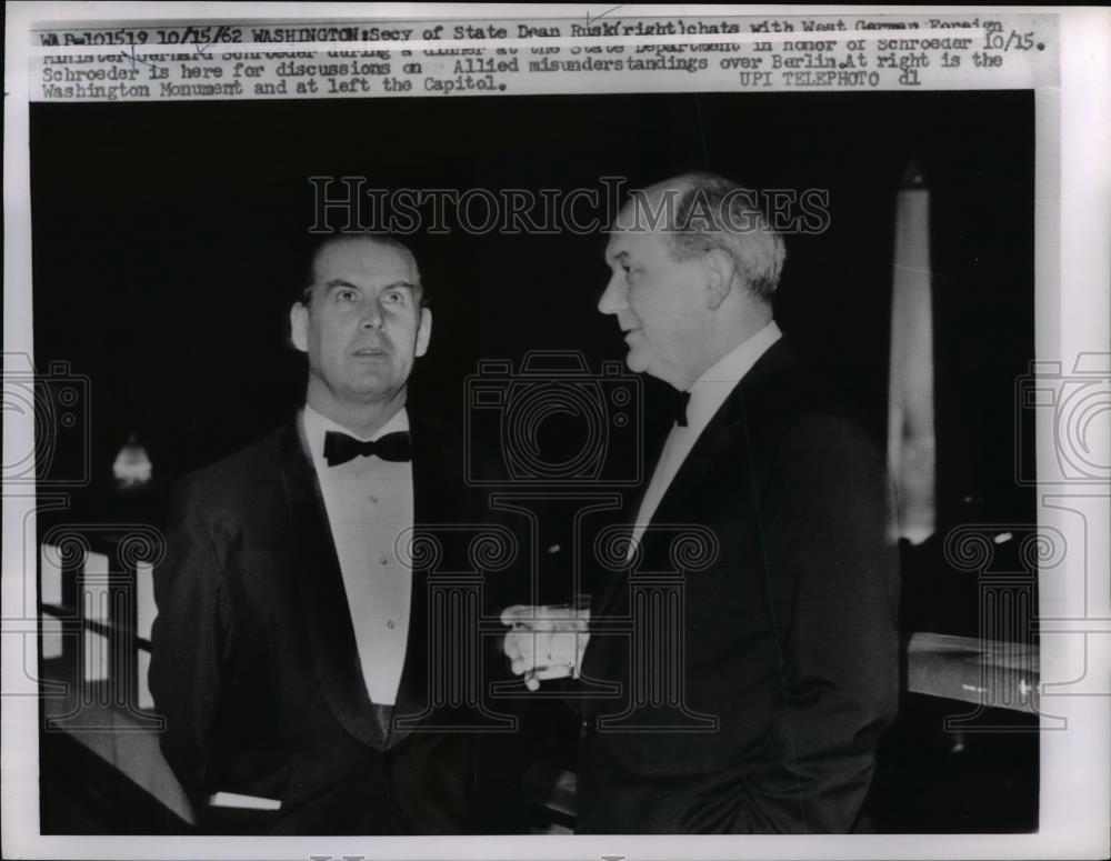 1962 Press Photo Dean Rusk with German Foreign Minister Bernard Schroeder - Historic Images