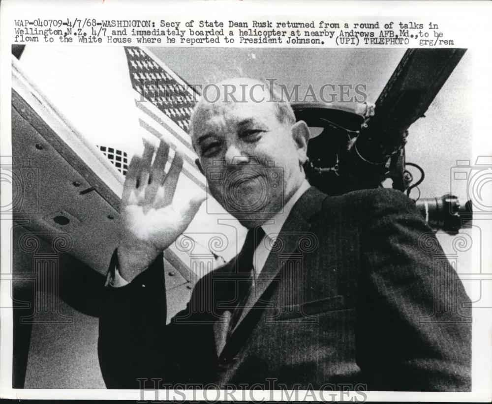 1968 Press Photo Secretary of State Dean Rusk in New Zealand - Historic Images