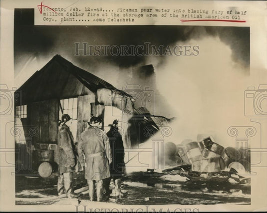 1948 Press Photo British American Oil Company Plant on Fire - Historic Images