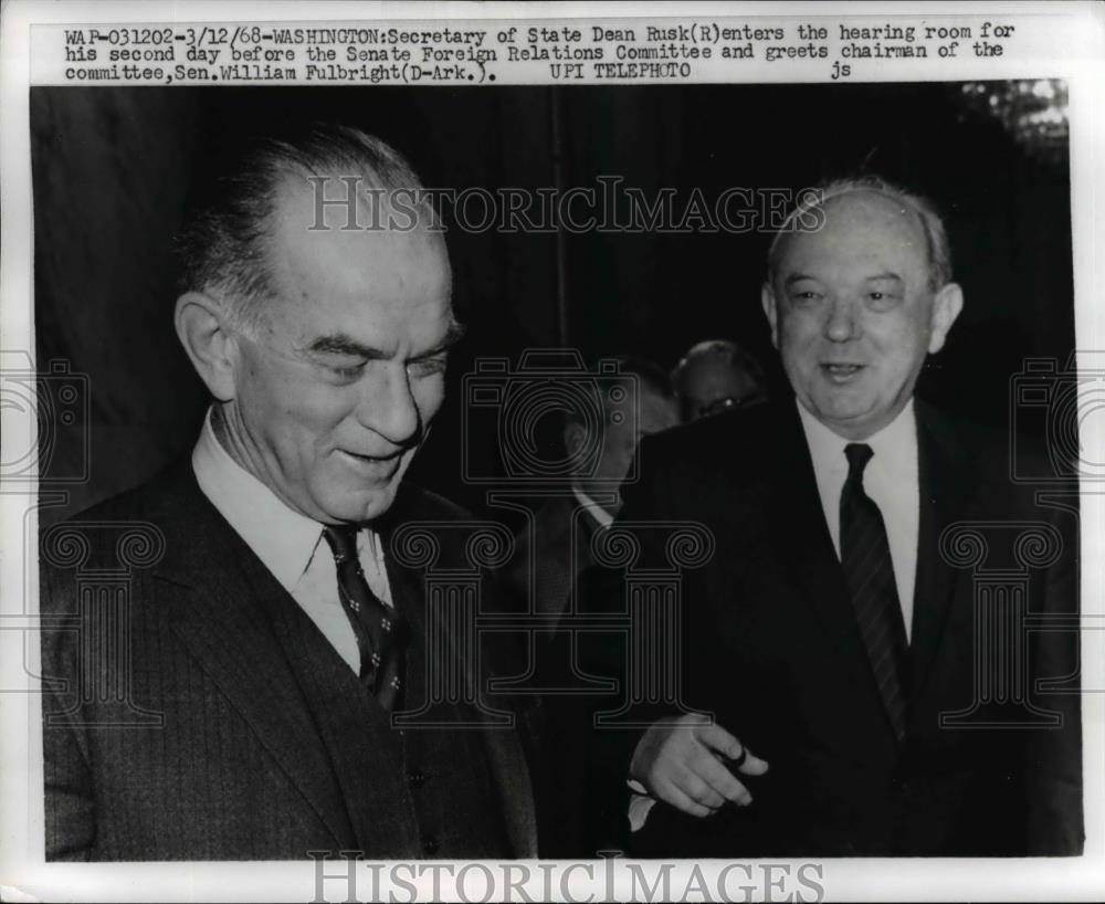 1968 Press Photo Secretary of State Dean Rusk enters hearing Room before Senate - Historic Images