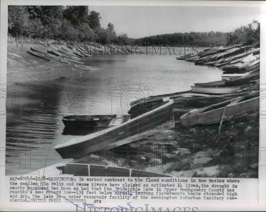 1954 Press Photo The Tridelphia Lake in Upper Montgomery county during drought - Historic Images