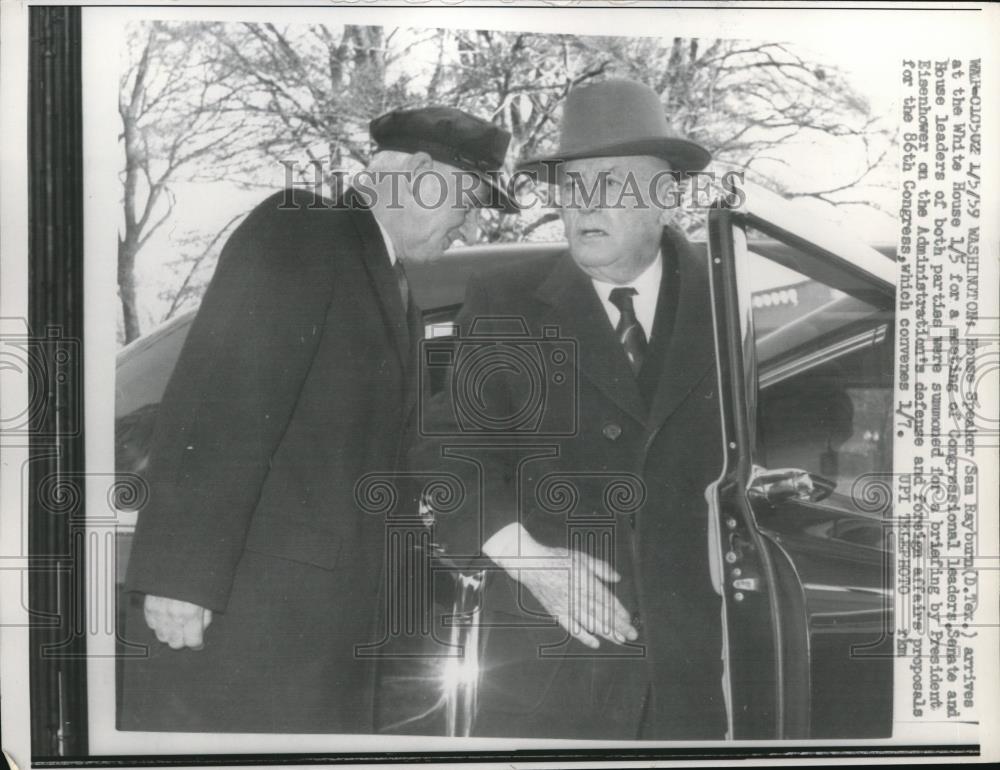 1959 Press Photo House Speaker Sam Rayburn at White House meeting for Congress - Historic Images