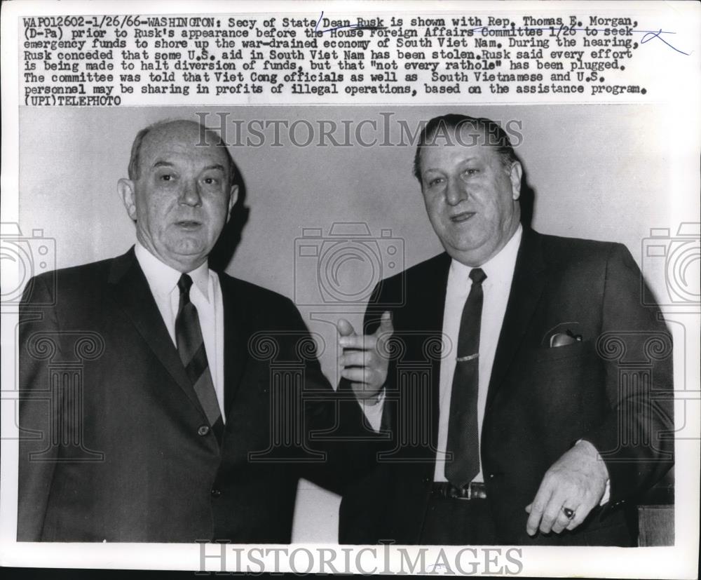 1966 Press Photo State Secretary Dean Rusk, Representative Thomas E. Morgan - Historic Images