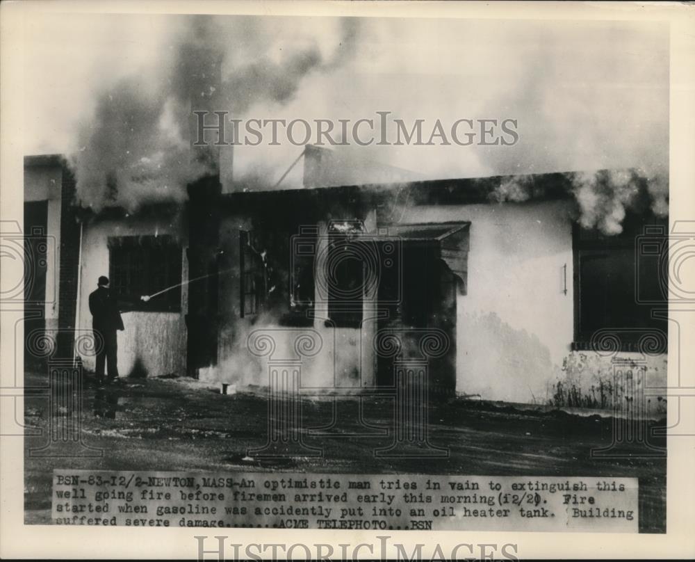 1948 Press Photo Newton Massachusetts Gasoline Explosion Destroys Building - Historic Images