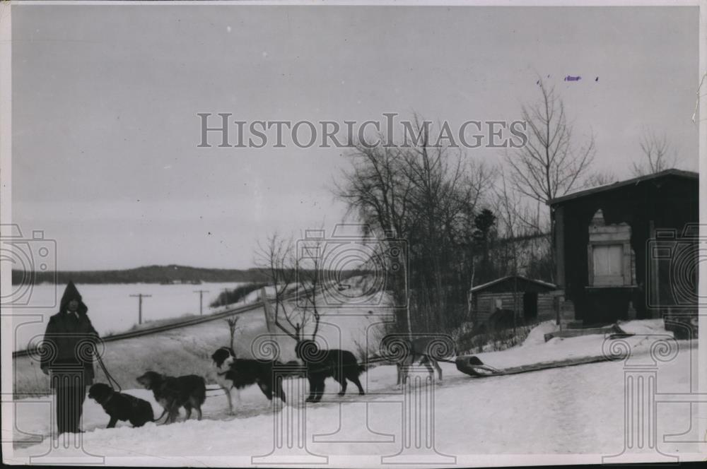 1926 Press Photo A man &amp; his dog sled team at Red Lake onthe Hudson - Historic Images