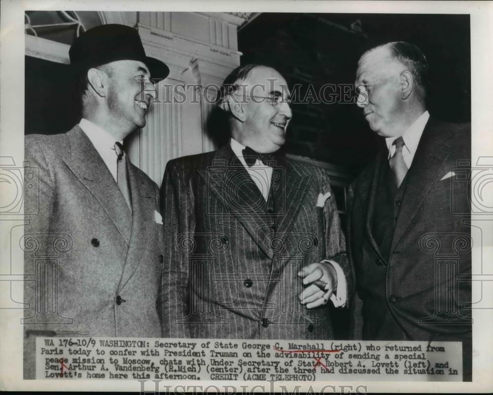 1948 Press Photo Secretary of State George Marshall & Undersecretary Lovett - Historic Images