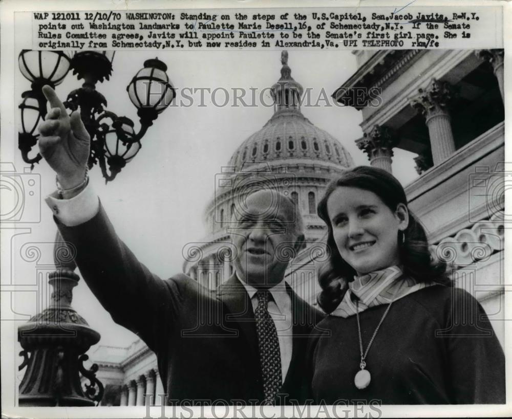 1970 Press Photo New York Senator Jacob Javits, Paulette Marie Desell in D.C. - Historic Images