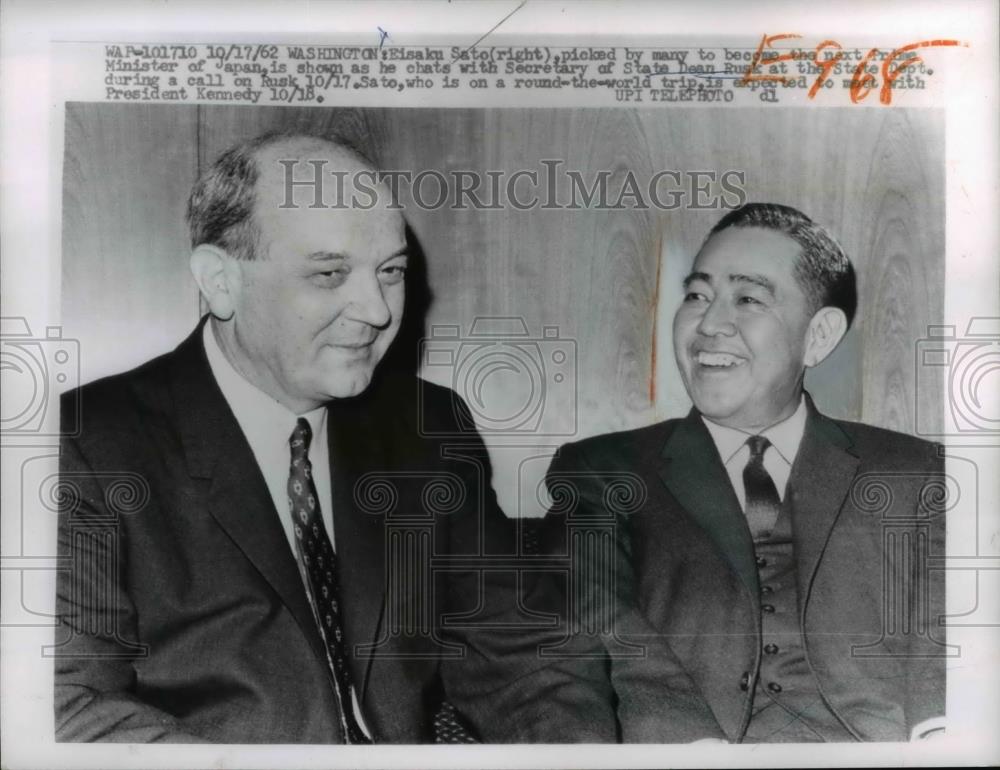 1962 Press Photo Eisaku Sato of Japan Secretary of State Dean Rusk Washington - Historic Images