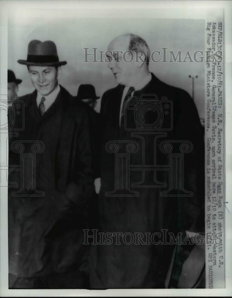 1961 Press Photo Secretary of State Dean Rusk & French Ambassador James Gavin - Historic Images
